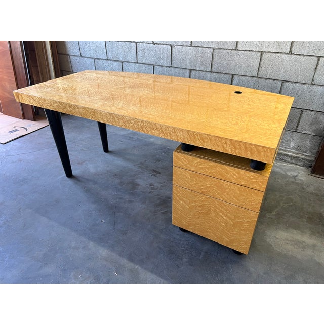 Postmodern Leon Rosen for Pace Collection “Boca” Executive Desk in Birdseye Maple For Sale - Image 3 of 15