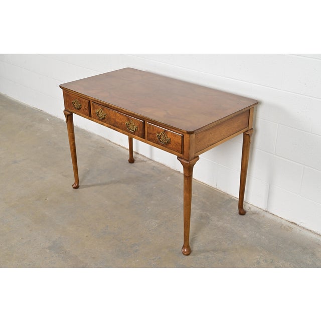 Baker Furniture Queen Anne Burled Walnut Writing Desk, Circa 1960s For Sale - Image 13 of 13