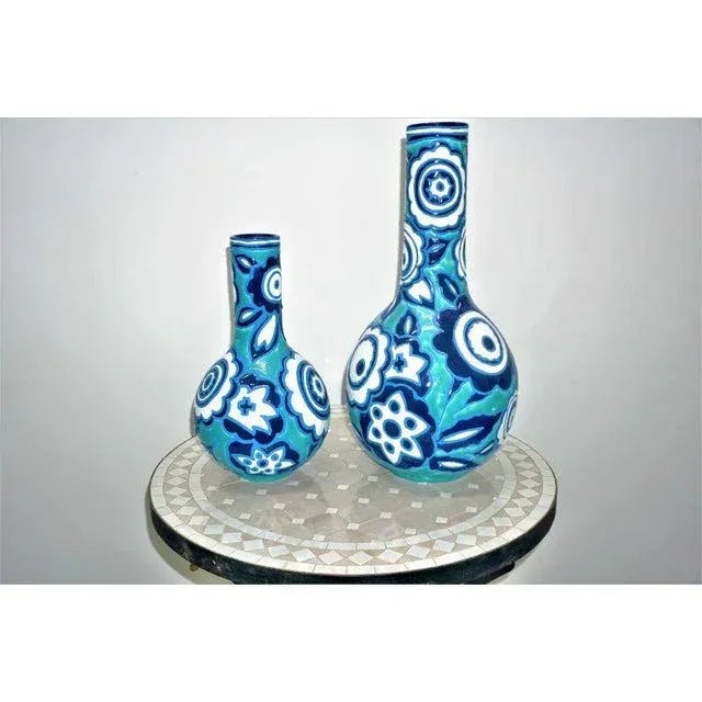 Italian Bold Blue & White Vases - a Pair For Sale - Image 4 of 7