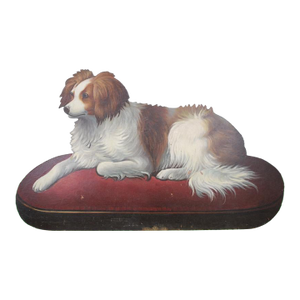 Vintage King Charles Spaniel Dog on a Pillow Oil on Board Provenance: The Susie Hilfiger Collection