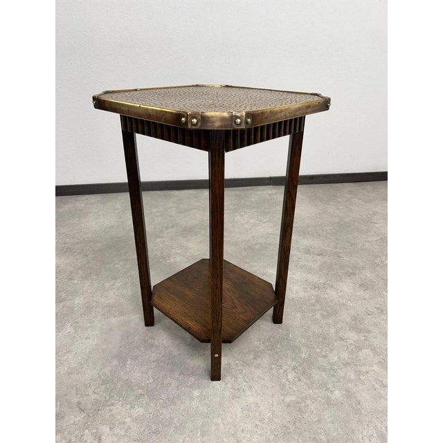 Jugendstil Side Table with Hammered Brass Top, 1920s For Sale - Image 3 of 11