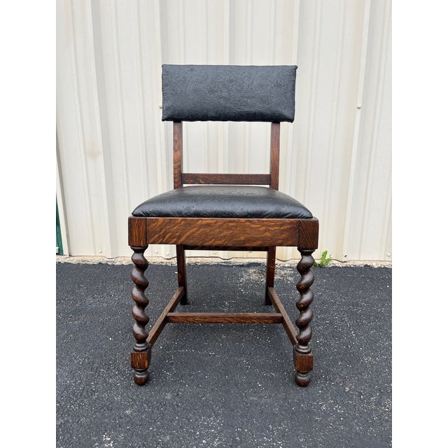 Early 20th Century Antique Oak Barley Twist Dining Chairs- Set of 5 For Sale - Image 5 of 12