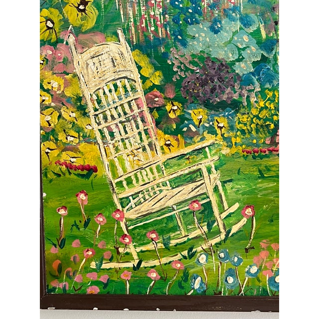 Green 1960s Mid-Century Folk Art Painting Oil on Board, Framed For Sale - Image 8 of 8