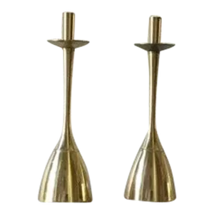 Vintage Mid Century Modern Brass Candle Holders - A Pair