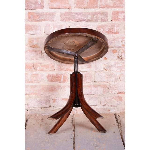 Brown Art Deco Beech Piano Swivel Stool from Thonet, Czech, 1930s For Sale - Image 8 of 10