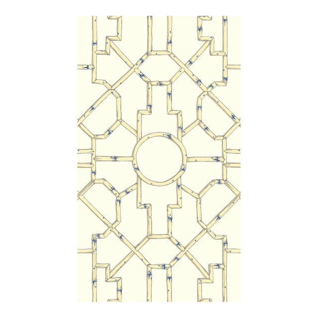 The House of Scalamandré Baldwin Bamboo Wallcovering, Linen & Blue on Ecru For Sale