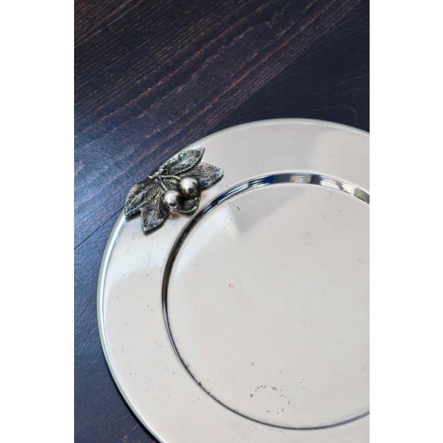1970s Vintage Round Silver Metal Tray with Cherries, 1970s For Sale - Image 5 of 6