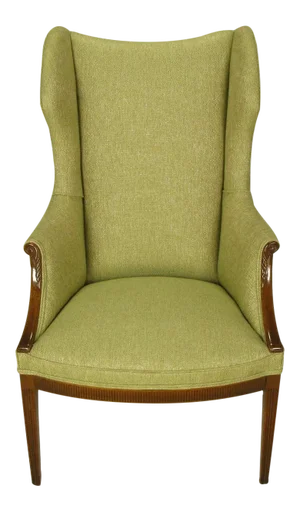 1940s Italianate Mahogany and Sage Linen Upholstery Wing Chair