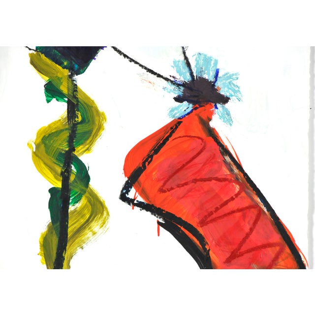 An original abstract acrylic, oil stick, charcoal painting on heavyweight watercolor paper by contemporary Abstract...