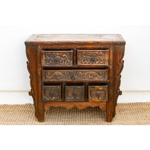 Antique Chinese Carved Six-Drawer Dresser For Sale - Image 9 of 12