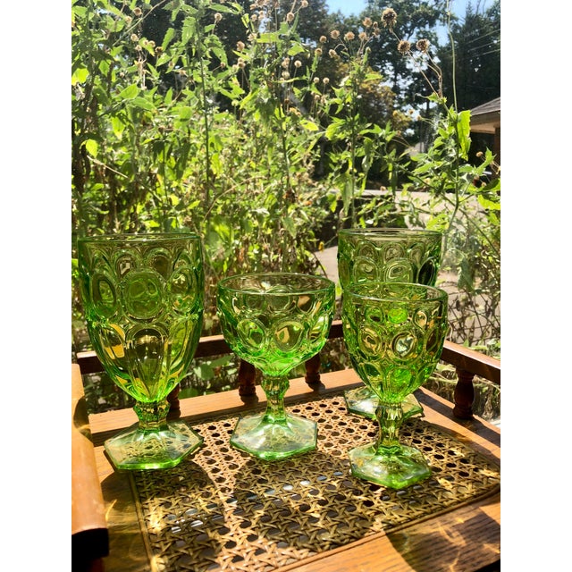 Green Fostoria Green Moonstone Sherbet Glasses Set 4 For Sale - Image 8 of 10