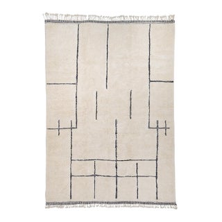 Minimalist Sketch Line Hand-Knotted Wool Rug | 12'1" X 8'6" | One of a Kind For Sale