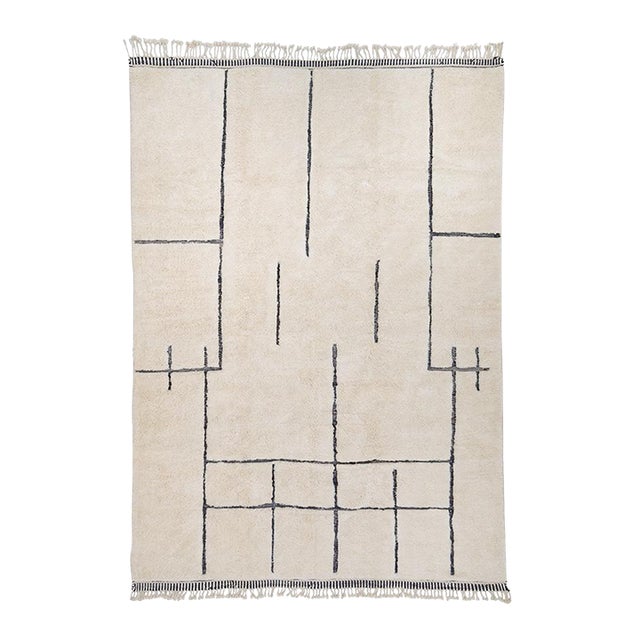 Minimalist Sketch Line Hand-Knotted Wool Rug | 12'1" X 8'6" | One of a Kind For Sale