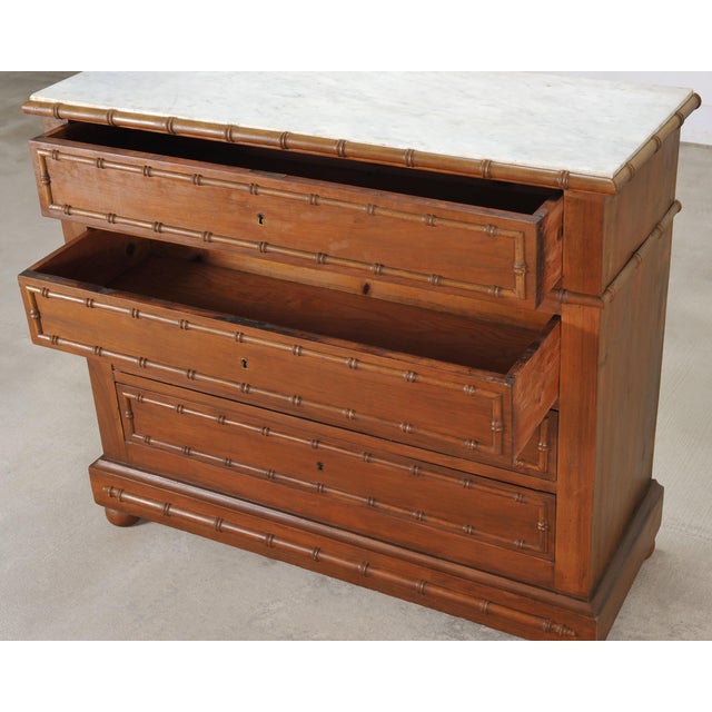English Faux Bamboo Aesthetic Movement Marble Top Commode Dresser For Sale - Image 17 of 18