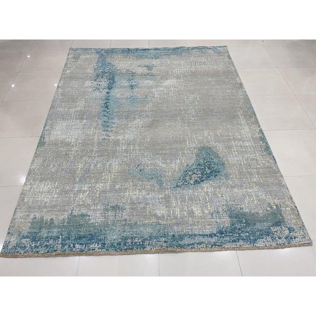 Contemporary 9x12 Gray Hand-Knotted Wool Coastal Mist Abstract Modern Carpet Rug For Sale - Image 3 of 10