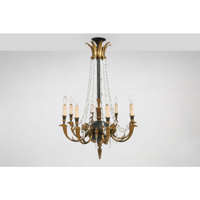 Large Empire Bronze Chandelier with Wall Lights, Belgium, 1950s, Set of 3 For Sale - Image 4 of 18