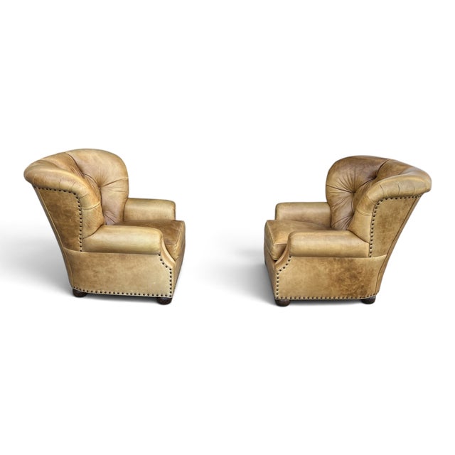 1980s 1980s Ralph Lauren Style Leather Writer's Chair Wingback a-Pair For Sale - Image 5 of 18