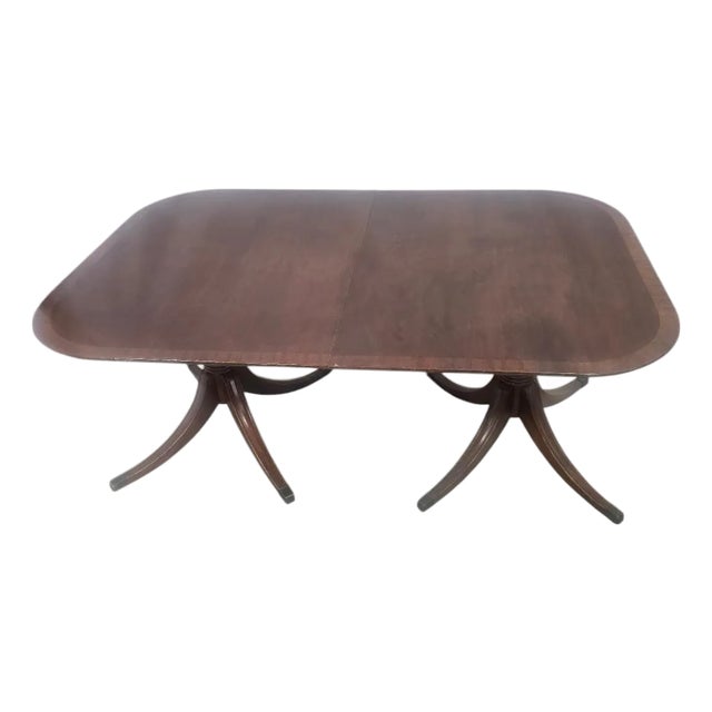 Late 20th Century Duncan Phyfe Style Mahogany Double Pedestal Dining Table For Sale
