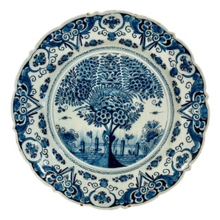 18th Century Dutch Delftware Tea Tree Charger For Sale