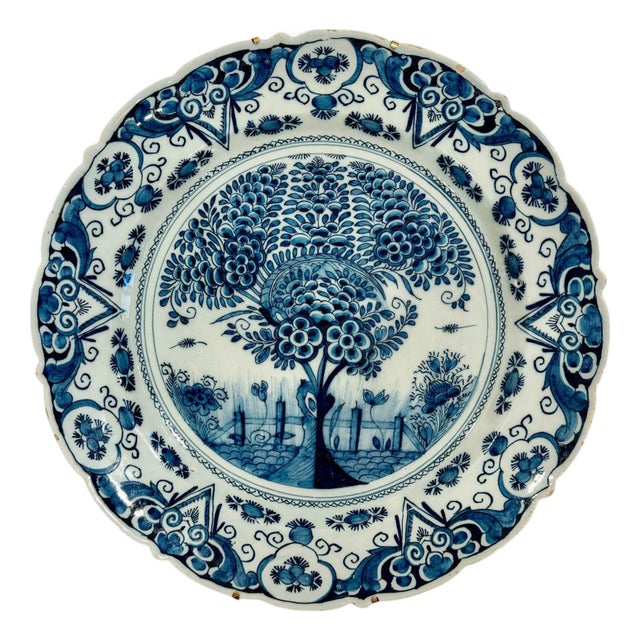 18th Century Dutch Delftware Tea Tree Charger For Sale
