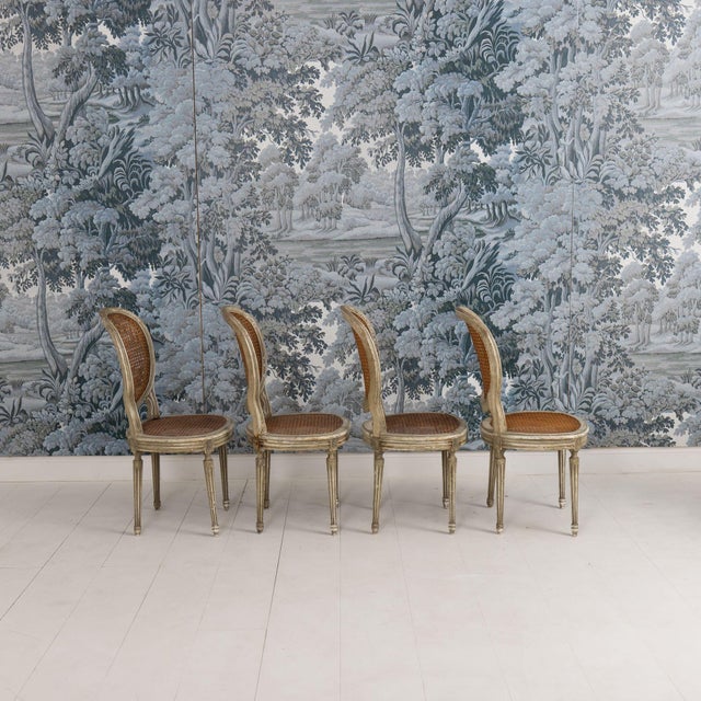 Chestnut Set of Eight 19th C. French Louis XVI Oval Back Cane Chairs in Original Paint For Sale - Image 8 of 18