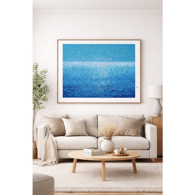 Seascape Shimmering Water — Original Oil Painting, Unstretched, by Ryan C. For Sale - Image 4 of 9