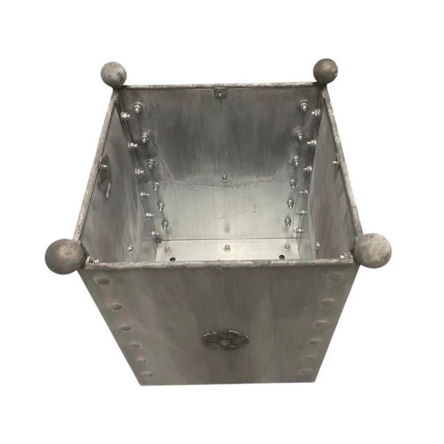 French Vintage French Orangerie Style Galvanized Zinc Square Planter Box For Sale - Image 3 of 12