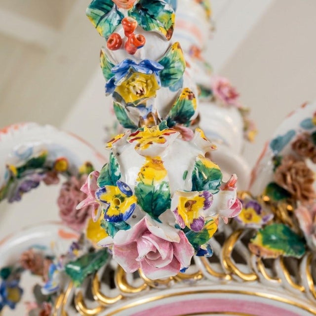 Italian Polychrome Porcelain Chandelier in the style of Capodimonte, 1950 For Sale - Image 6 of 7