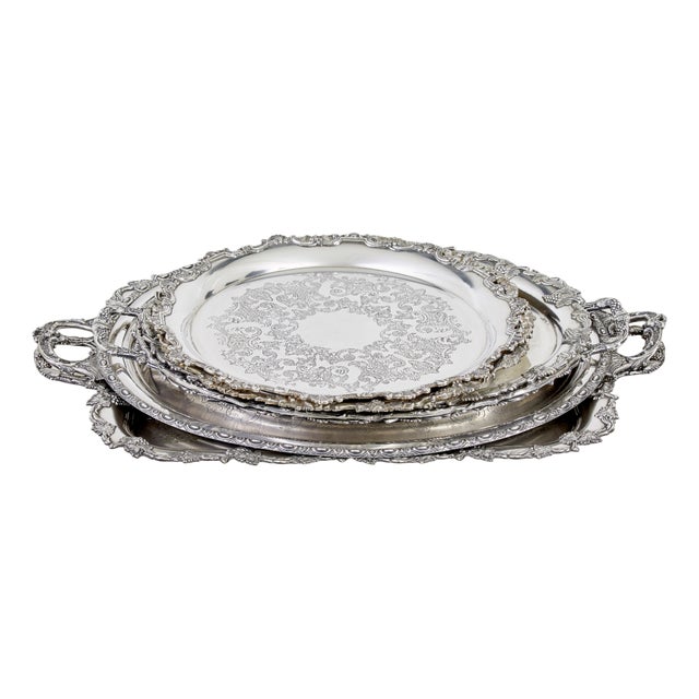 Vintage Silver Plate Trays, 1950, Set of 7 For Sale