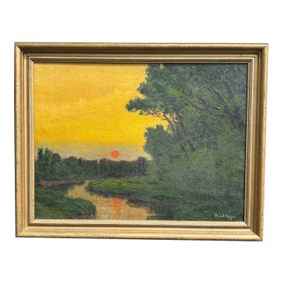 Early 20th C. American Luminist Original Oil on Canvas - Artist Signed, Original Frame For Sale
