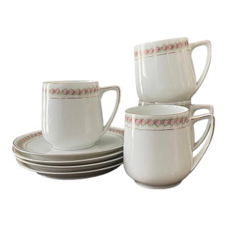 Set of Four (4) Vintage Art Deco Rosenthal Teacups and Saucers in Donatello For Sale