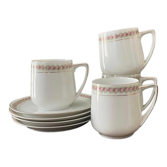 Set of Four (4) Vintage Art Deco Rosenthal Teacups and Saucers in Donatello For Sale