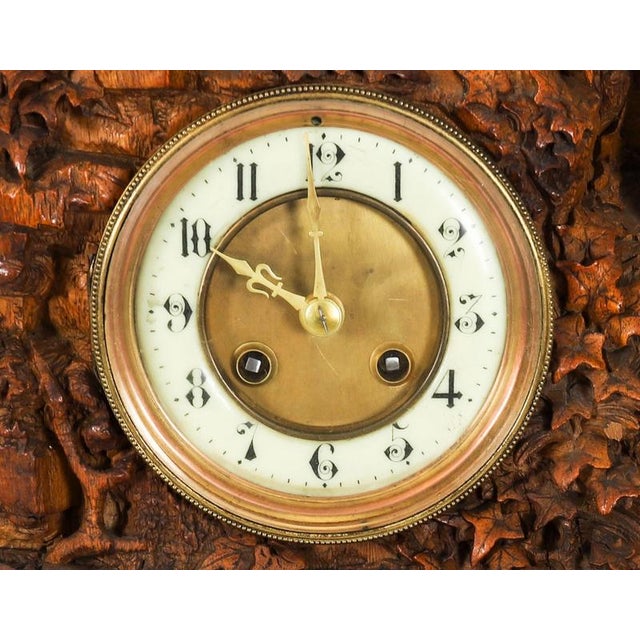 Antique Swiss Black Forest Carved Linden Wood Clock, 1890s For Sale - Image 9 of 18