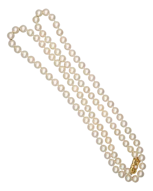 1990s Mikimoto Signed 33-Inch Akoya Pearl 18k Gold Bead Necklace