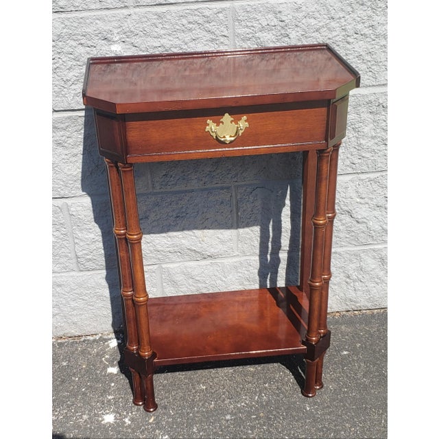 Late 20th Century Mahogany Faux Bamboo Single Drawer Side Table For Sale - Image 9 of 9