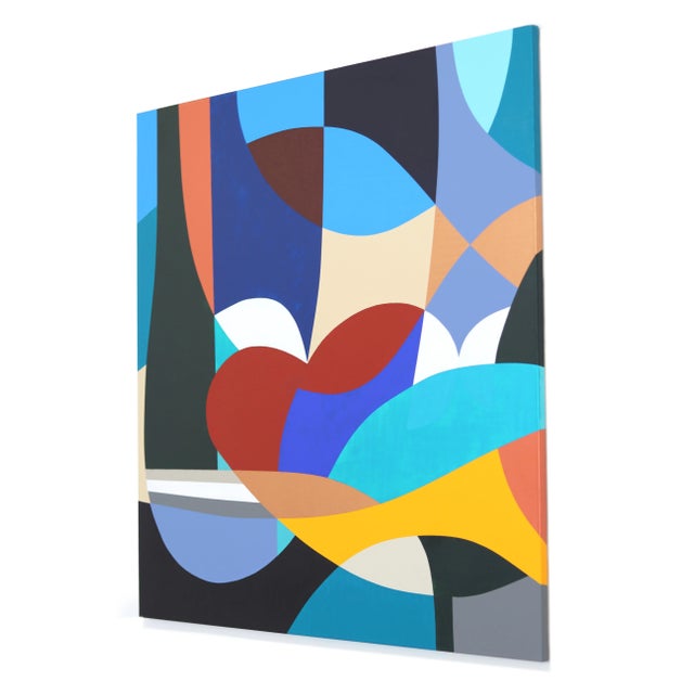 Elefante - Abstract Vibrant Cool Tone Geometric Painting on Canvas Original Artwork by Federico Pinto Schmid For Sale In Los Angeles - Image 6 of 9