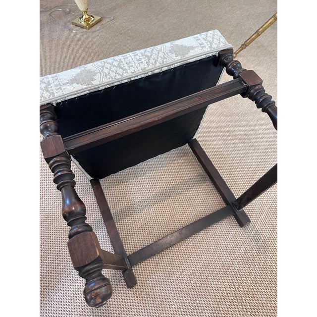 1940s Antique Walnut Spindle Chair With Embroidered Back and Seat For Sale - Image 5 of 6