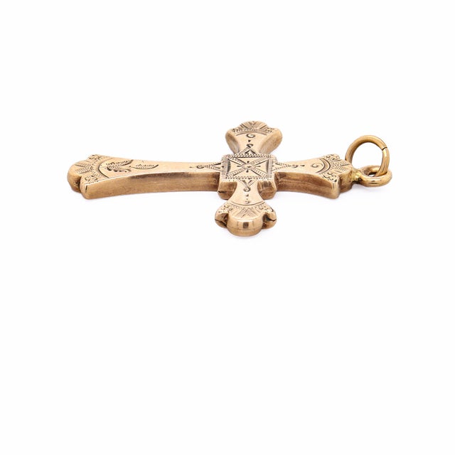 Antique Victorian 10k Gold Engraved Cross Pendant for a Necklace For Sale - Image 13 of 14