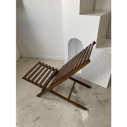 Foldable Slatted Teak Lounge Chair For Sale - Image 18 of 18