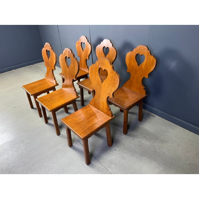 Vintage Brutalist Heart-Shaped Chairs, 1960s, Set of 6, in Very Good conditions. Designed 1960 to 1969