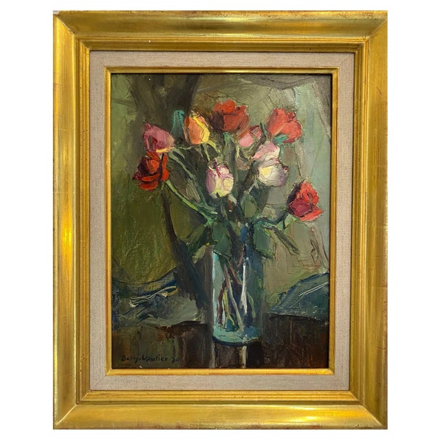 Benjamin Vautier, Bouquet of Roses, Oil on Wood, 1970 For Sale