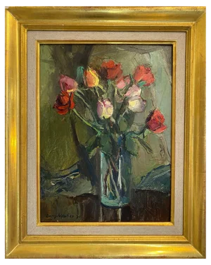 Benjamin Vautier, Bouquet of Roses, Oil on Wood, 1970