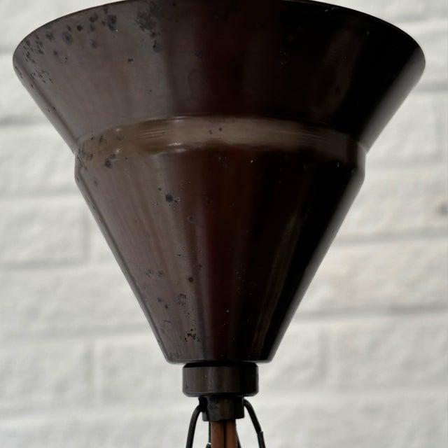 Brown Swedish Art Deco Modernist Pendant Lamp in Glass and Brass, 1930s For Sale - Image 8 of 9