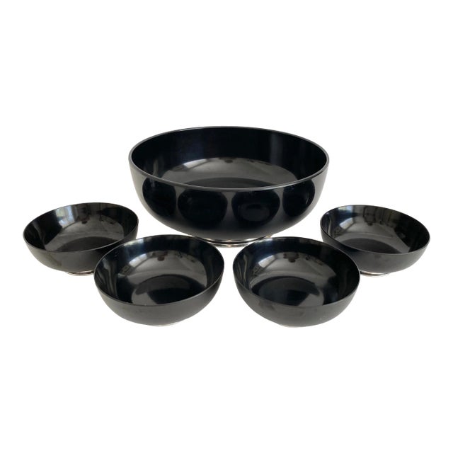 Mid-Century Towle Sterling and Black Melamine Salad Set - 5 Pcs For Sale