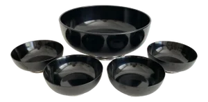 Mid-Century Towle Sterling and Black Melamine Salad Set - 5 Pcs