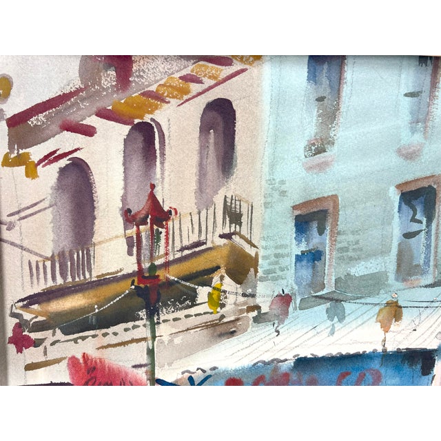 1970s "Showers Today" San Francisco's Chinatown on an Overcast Day Original Watercolor by Harold Gretzner For Sale - Image 5 of 8