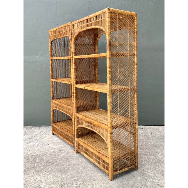 Contemporary Vintage Woven Rattan Low Etagere - Set of 2 For Sale - Image 3 of 12