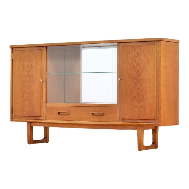 1960s Mid Century Teak China Display Cabinet Sideboard by Jentique Furniture, Attributed For Sale