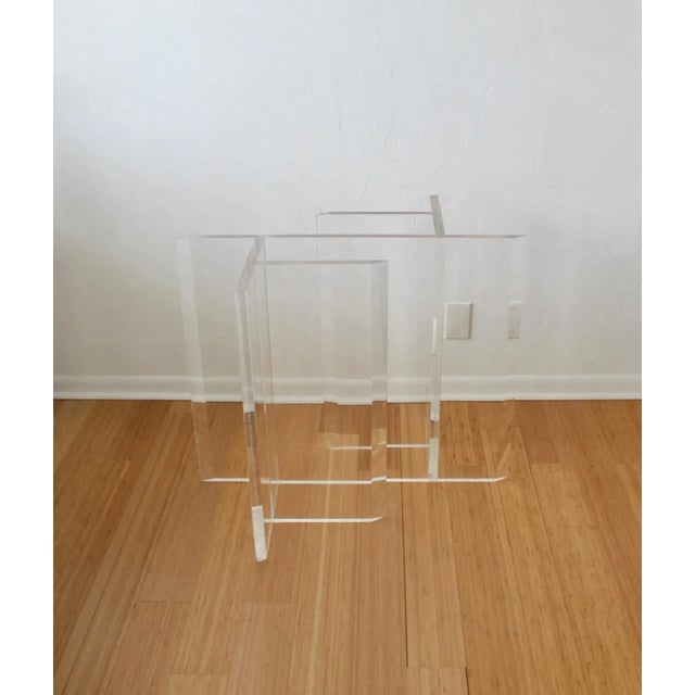 Les Prismatique Style Lucite Geometric Labyrinth Dining Table Base. Chiseled edges. Designed to hold up to 1" thick glass...
