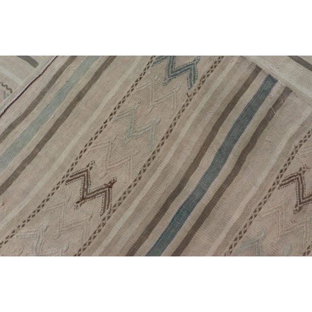 Vintage Turkish Flat-Weave Muted Colored Kilim in Taupe, Brown and Light Blue For Sale - Image 11 of 12